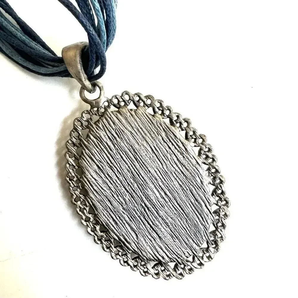 Blue floral beaded pendant necklace on multi cord